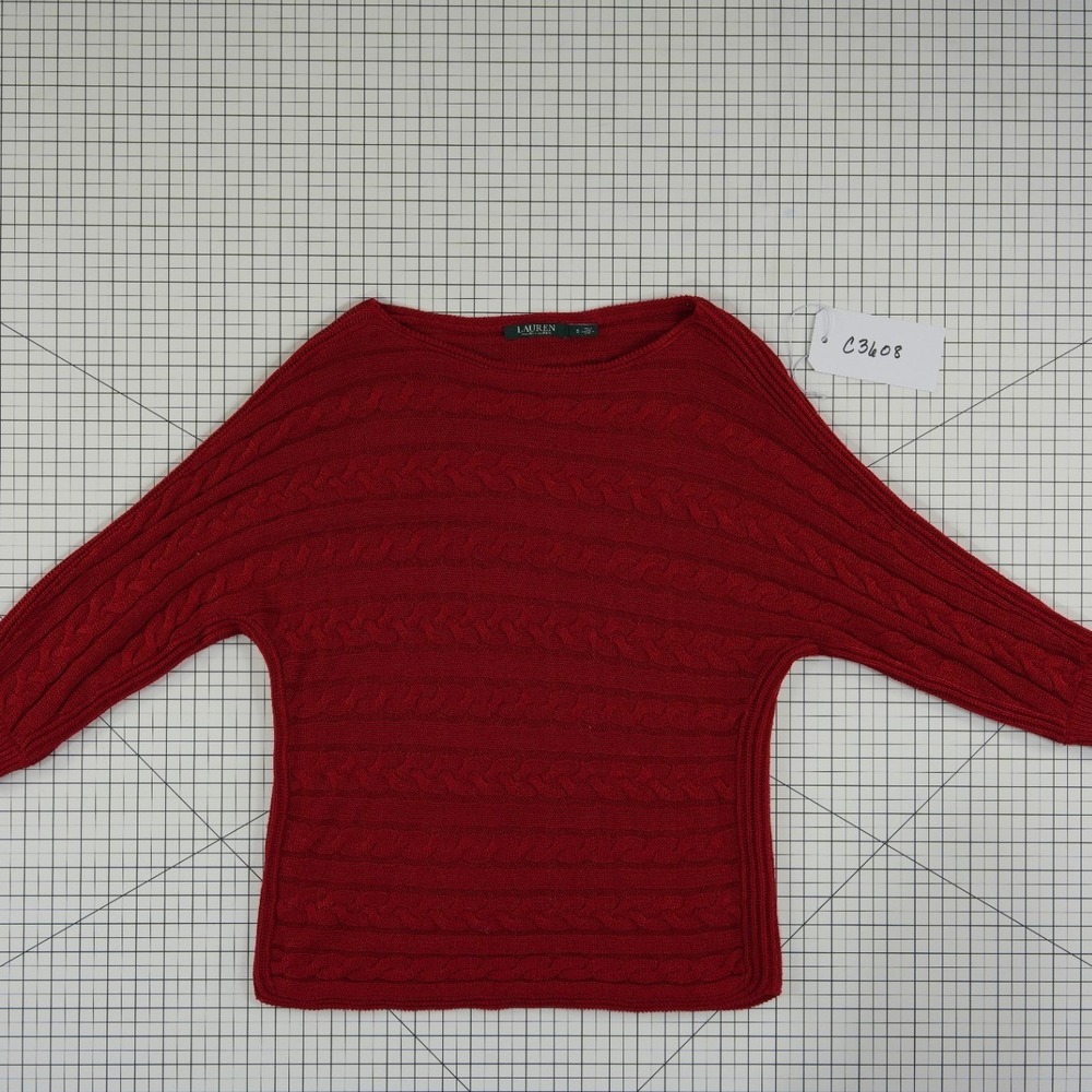 Lauren Ralph Lauren Cable Knit Sweater Women's Size Small Red Batwing Boat Neck - Picture 7 of 7